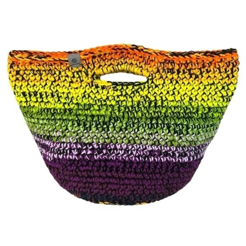 Handcrafted Multicolor Crochet Scrap Woven Tote Bag Basket Storage Handmade Knit